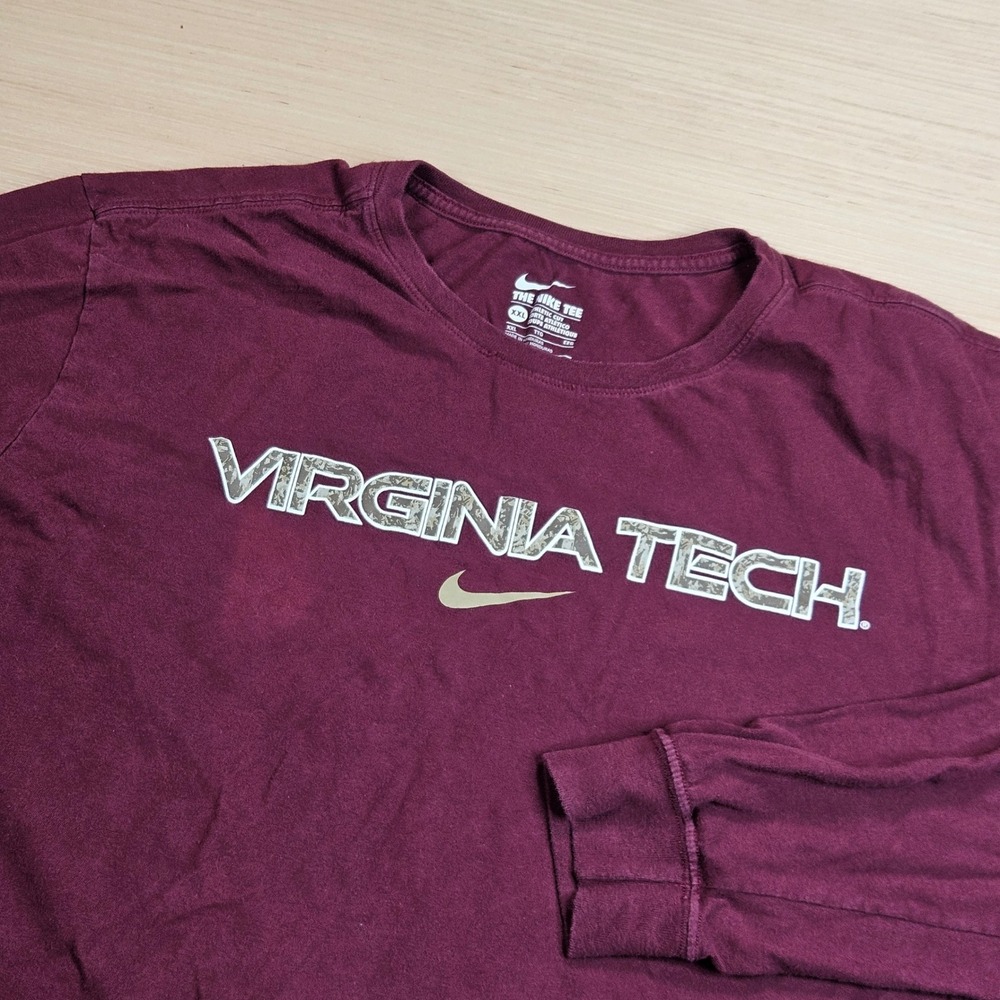 Virginia Tech Hokies Nike Long Sleeve T-Shirt Mens XXL Maroon Camo Logo Military